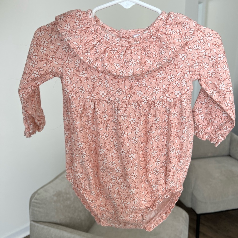 Pink floral ruffle long sleeve baby onesie